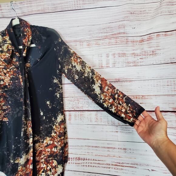 Intermix Silk Fairy Black Floral Dress Sm Asymmetric Layers Sheer Flowy Romantic - Picture 10 of 16